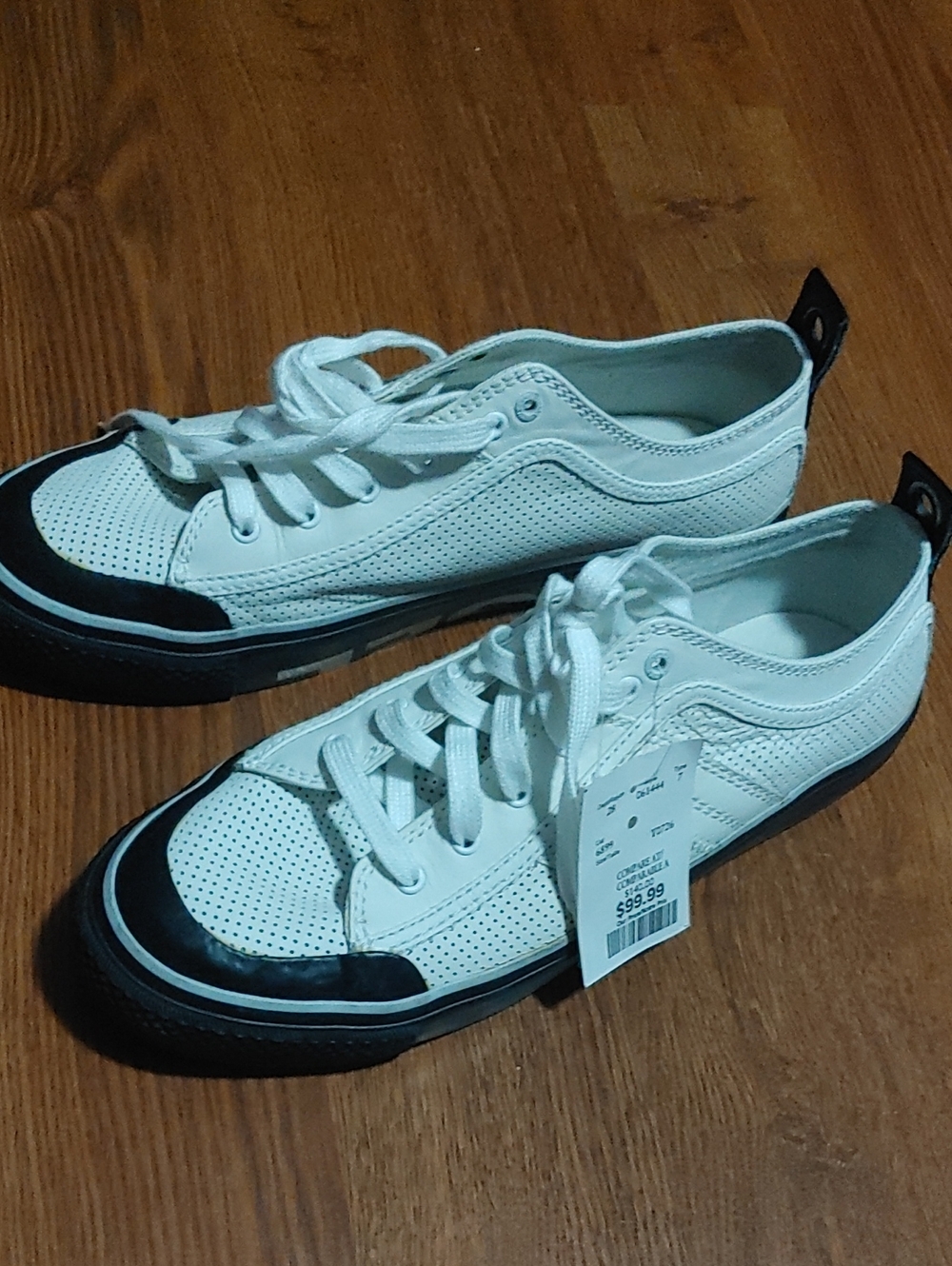 Diesel White Low-Top Sneakers with Black Trim